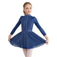 thumbnail image 2 of TiaoBug Kids Girls Figure Skating Dance Dress Shimmery Long Sleeve Lyrical Leotard Dancewear Navy Blue 8, 2 of 7