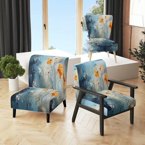 Designart "Patterns in Nature Dandelion s Design" Coral Floral Upholstered Accent Chair - Traditional Arm Chair For Bedroom