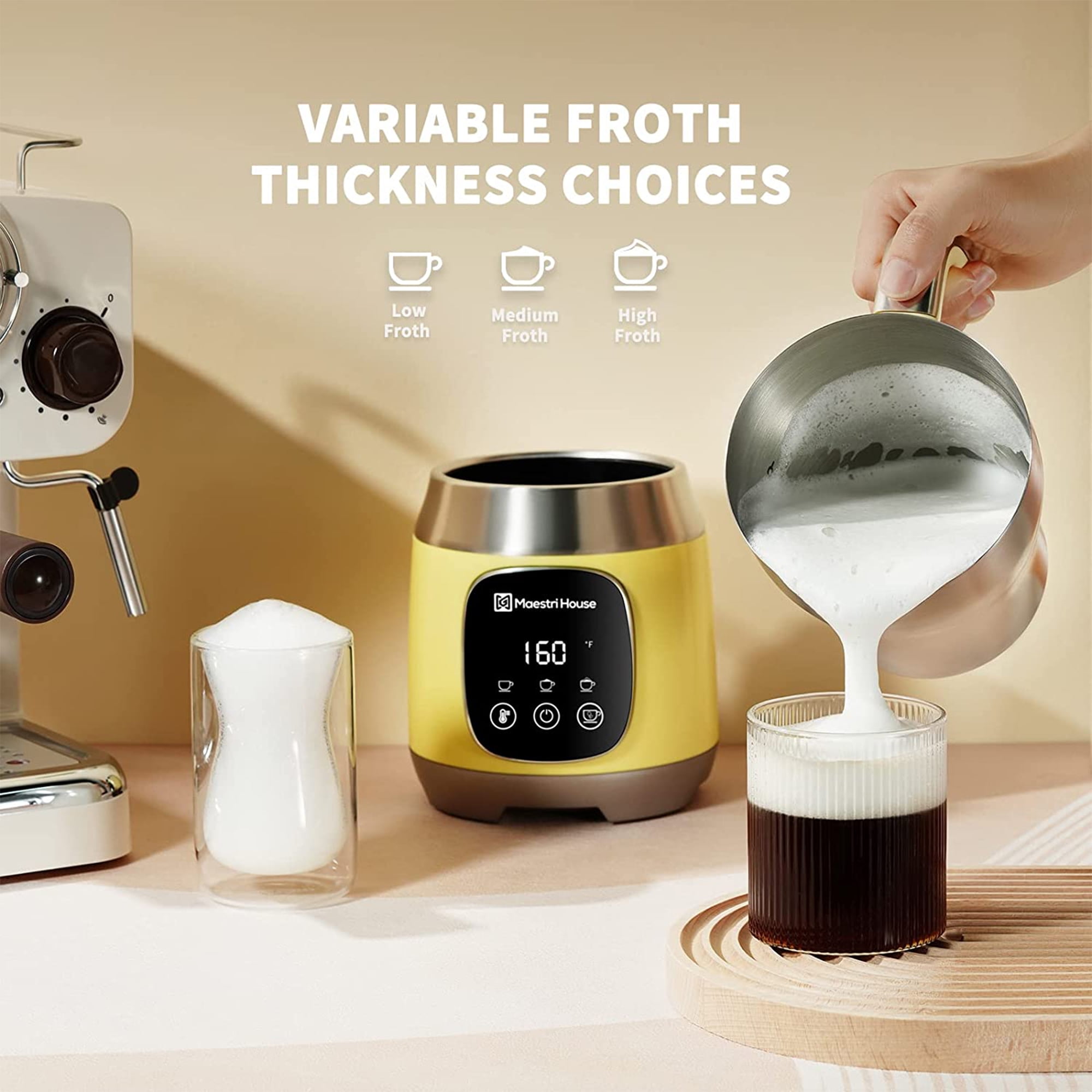 21 Ounce Detachable Smart Touch Digital Milk Frother Pot, White