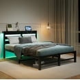 thumbnail image 2 of Kumix Platform Bed with USB Charging Station, LED, Metal Full Size Platform with Headboard and Storage Shelf for Teens Adults, Full Platform Bed Frame, Strong Steel Slats, Noise Free, Black, 2 of 8