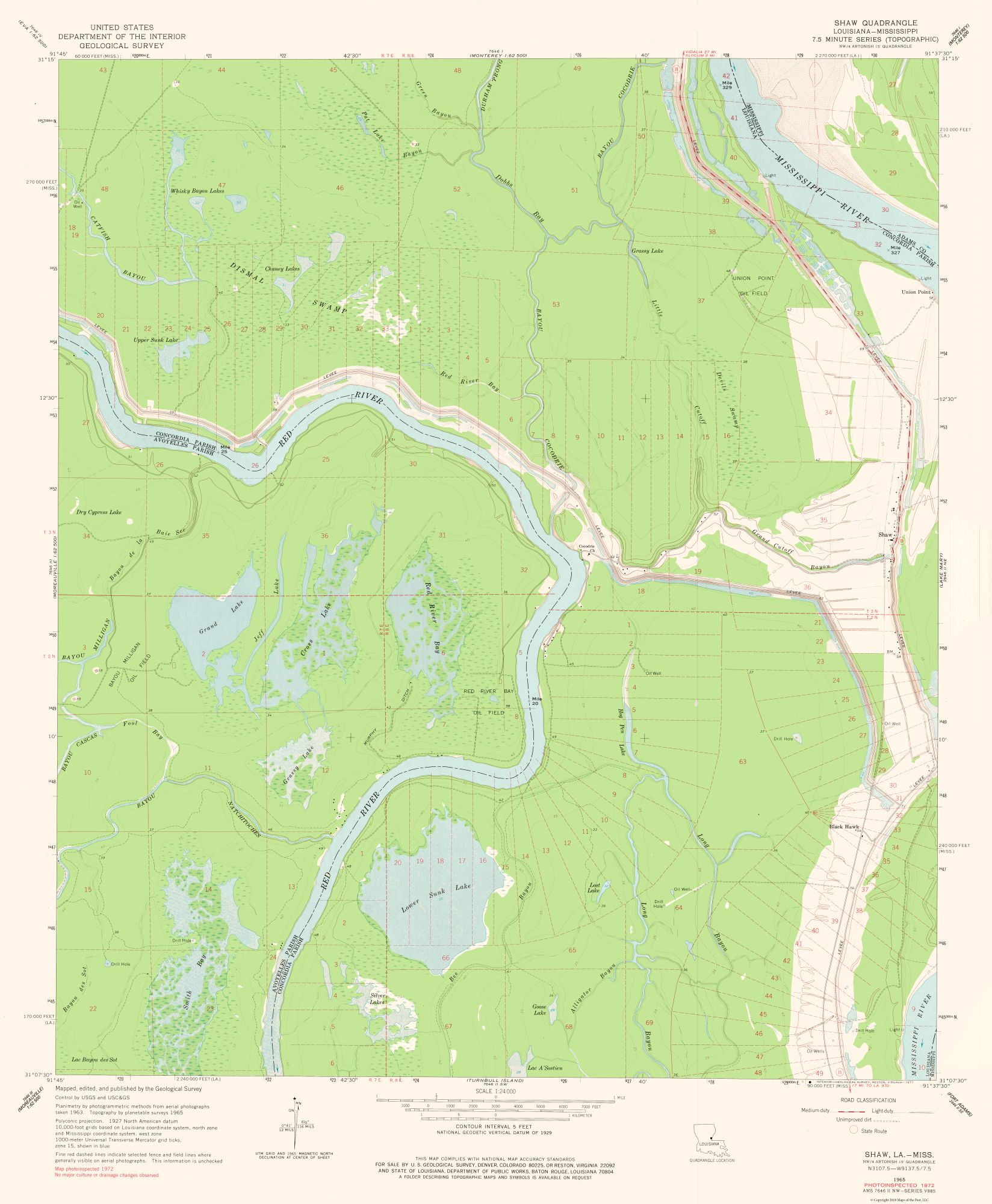 Shaw Mississippi Quad USGS 1965 23 x 27.91
