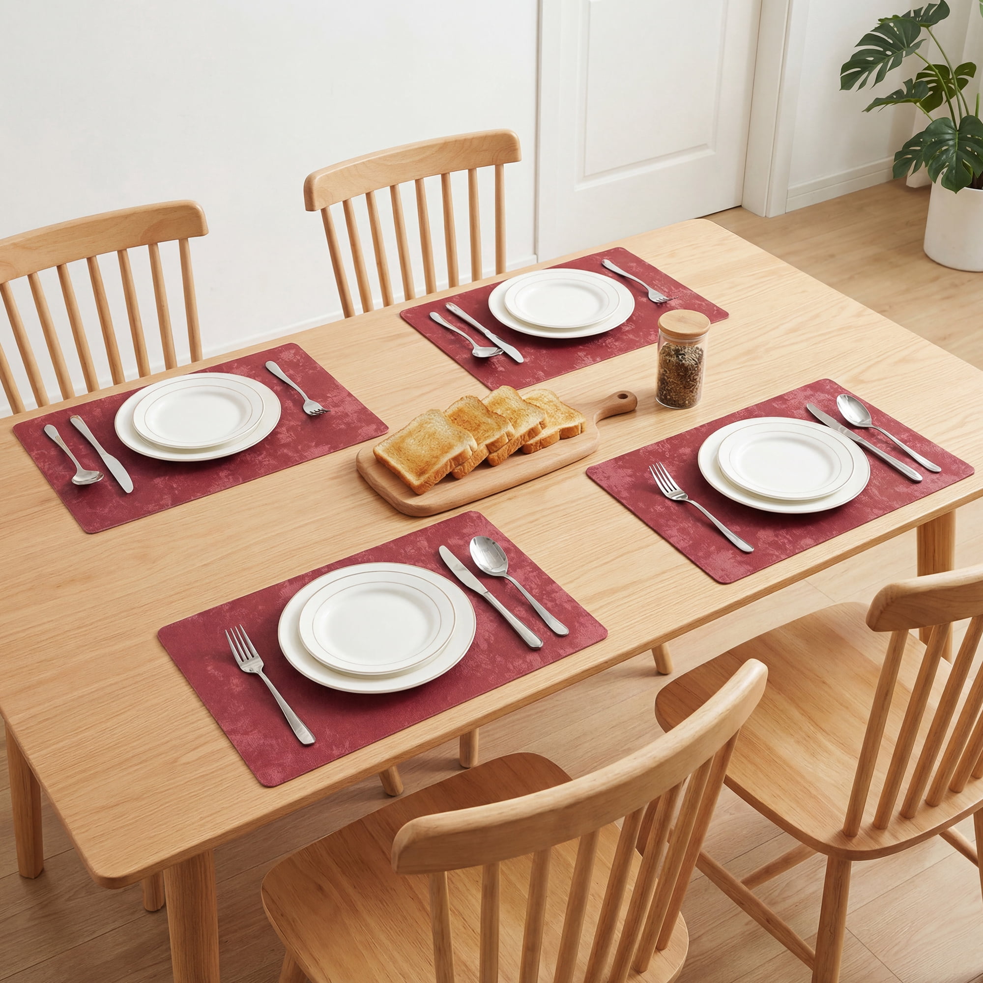 Unique Bargains Waterproof Placemats 4pcs Wine Red 17.7"x11.8"