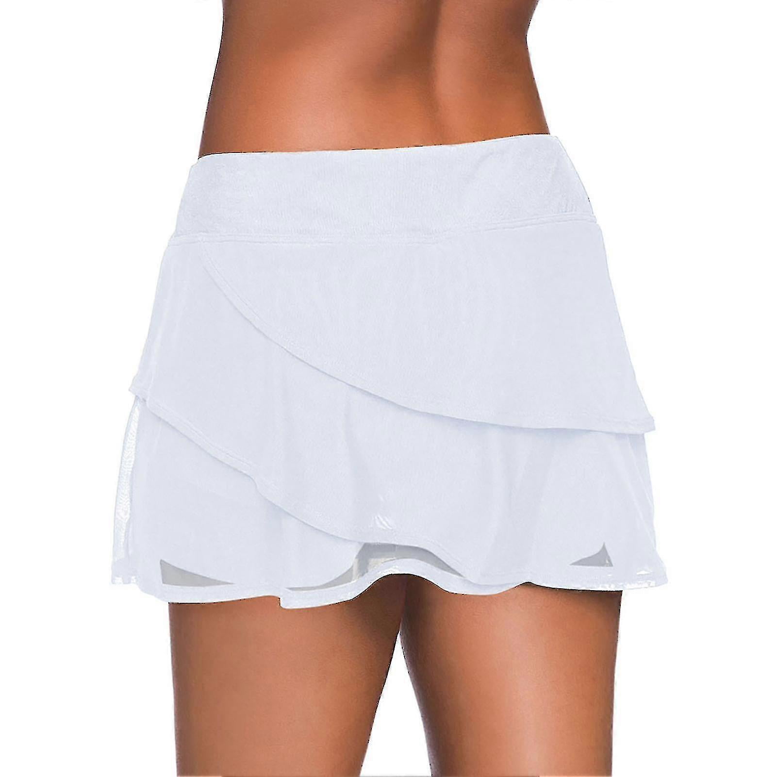 Swimming Skirt Pure Color Flounces High Waist Basic Lined With Shorts Swimwear For Women