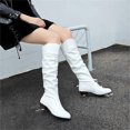 thumbnail image 3 of EKVAHL Women's Knee High Slouchy Boots, Pull On Faux Leather Ruched Tall Boots, Low Heel Fall Occasion Casual Dress Boots White, 3 of 4