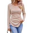 thumbnail image 3 of Womens Long Sleeve Shirts V Neck Ribbed Knit Slim Fit Light-Weight Sweater Fall Dressy Casual Tops Apricot L, 3 of 8
