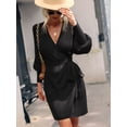 thumbnail image 4 of Womens Long Sleeve Cardigan Lightweight Open Front Sweater Wrap Tie Waist Oversized Knitted Coat With Pockets, 4 of 5