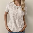 thumbnail image 3 of Women's Summer Going Out Tops Dressy Casual Crewneck Short Sleeve Textured Basic Cute Trendy T Shirts Tee Blouse, 3 of 5
