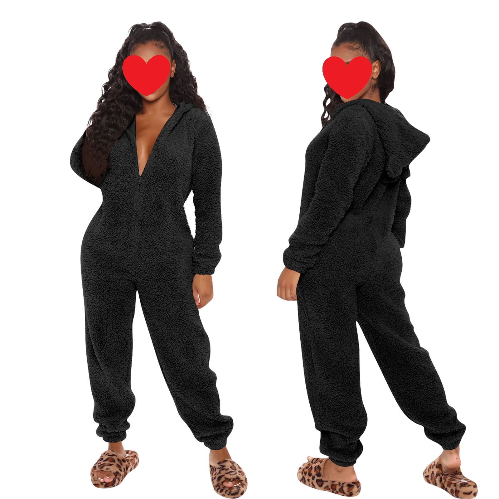 LADIES WOMENS ALL IN ONE 1ONESIE ONE PIECE HOODED PLAIN JUMPSUIT S/M M/L XL XXL 