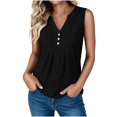 thumbnail image 2 of VBVC Women's Cotton Linen Sleeveless Blouse , Ladies' Half Button Pleated Tank Top , Casual V Neck Summer Shirt For Women, *Black , XX-Large, 2 of 8