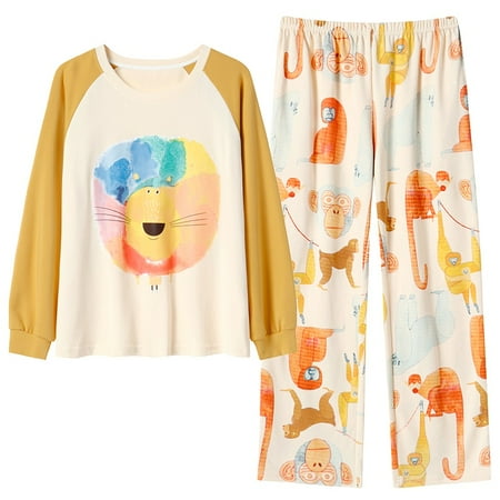 

QWZNDZGR Autumn 100% Cotton Pajama Sets Women Pyjamas Floral Print Sleepwear Yellow Loungewear Pijama Mujer Nightsuits Homewear Fashion