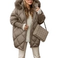 thumbnail image 2 of Jackets for Women Fleece Lined Winter Coats Hooded Down Coat with Zip Pockets for Cold Weather Protection, Daily Commute, and Christmas Outings,Camel,L, 2 of 6