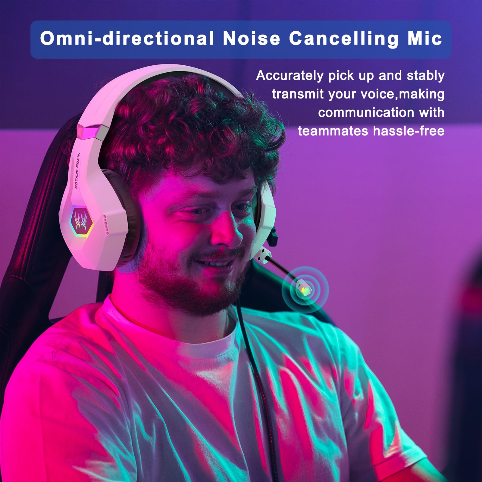 Wired Gaming Headsets for PS4 PS5 Switch Xbox One PC with 3.5MM,RGB Light, Noise Canceling Mic,Surround Sound,Over Ear Muffs Gaming Headphones,White