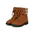 thumbnail image 5 of Women Leatherette Ankle Plaid Fold Over Cuff Stack Heel Combat Boot 19600, 5 of 6