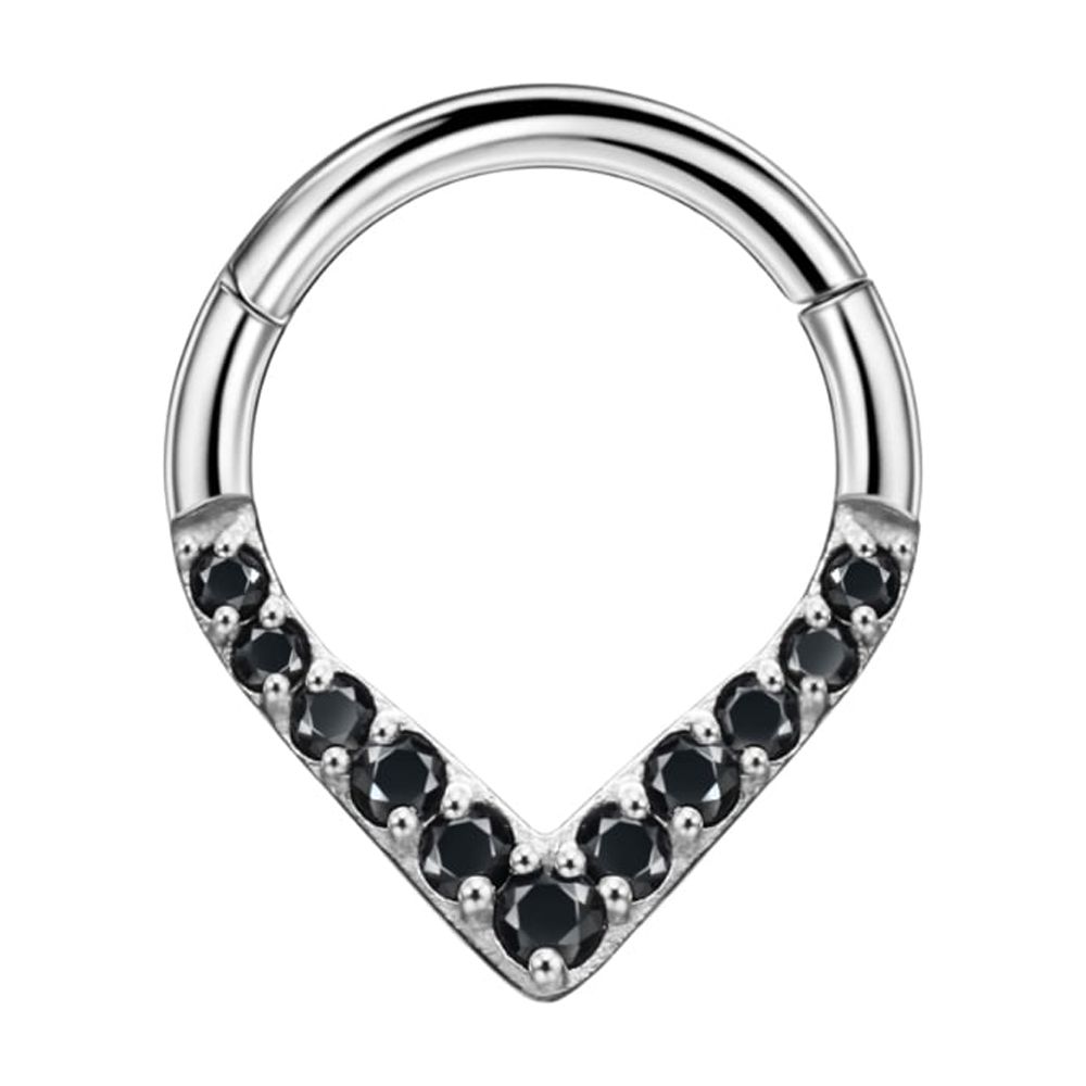 Surgical Steel 16g 8mm Septum Jewelry 16 Gauge Black Cubic Zirconia Teardrop Septum Rings for Women