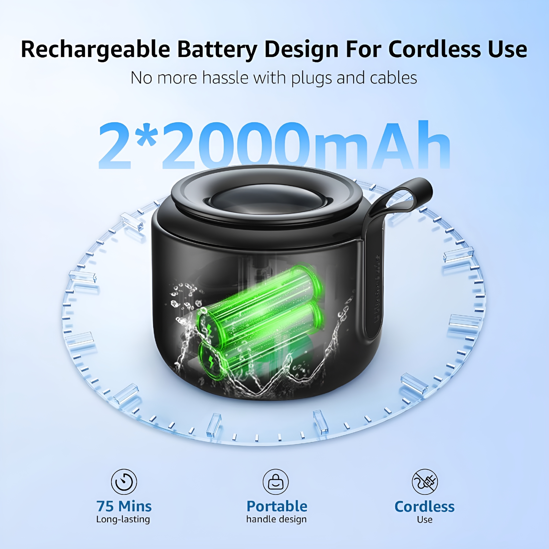 CURYMAY Ultrasonic Cleaner, 48kHz Rechargeable Cordless Jewelry Denture Cleaner Machine, 200ML Cleaning Pod for Jewelry, Rings, Glasses, Mouth Guard, Waterproof UV Cleaner with Digital Timer