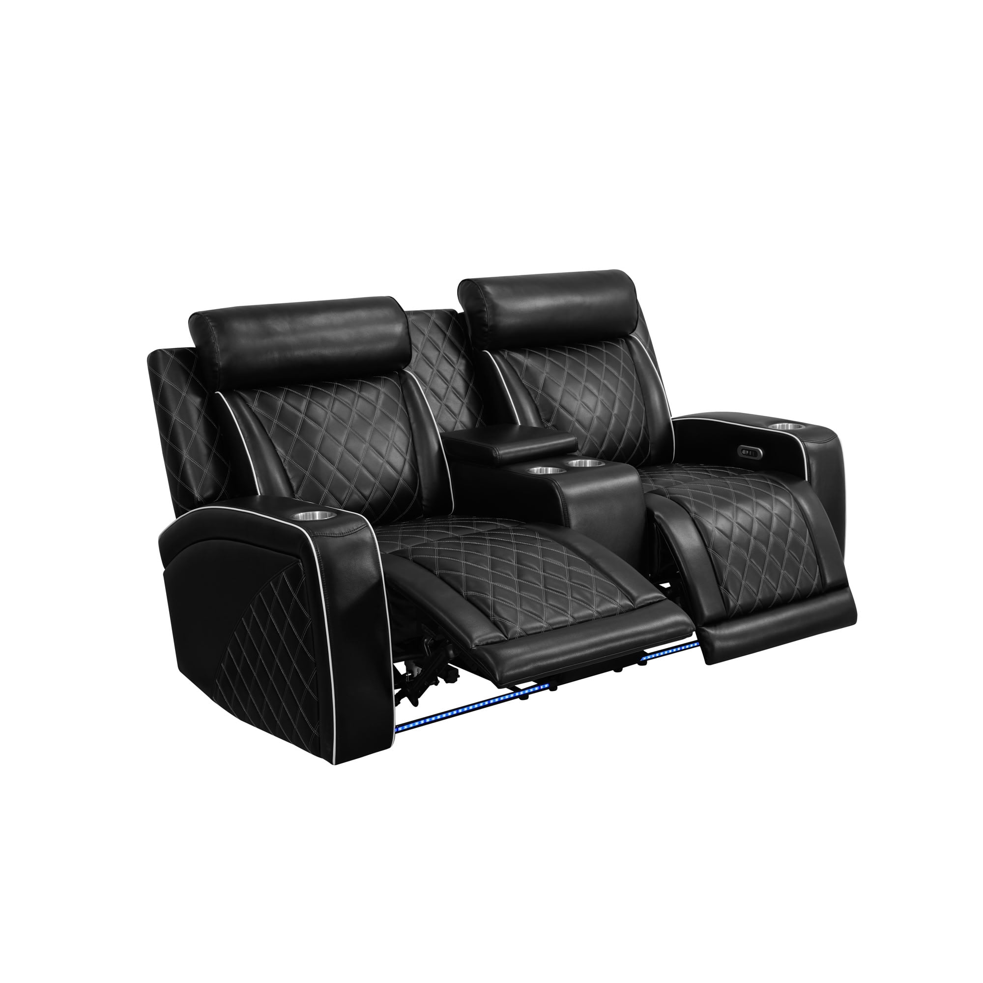 MAYEERTY Recliner Loveseat, 2-Seater Leather Recliner with LED Lights, USB Charger, Cup Holders & Storage, for Living Room, Family Use