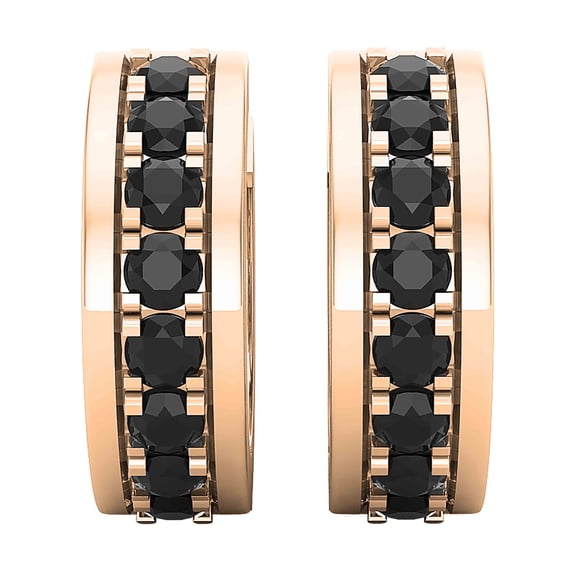 Dazzlingrock Collection Round Black Diamond Huggies Hoop Earrings for Women (1.45 ctw, Color Black, Clarity Opaque) in 18K Rose Gold