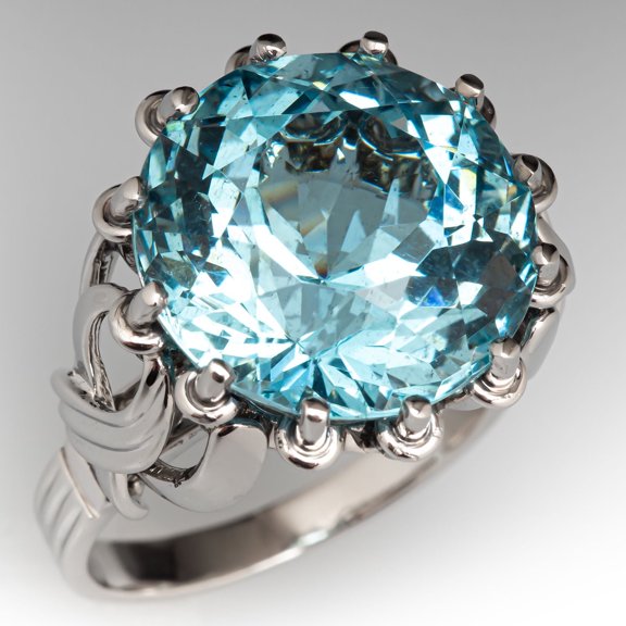 Round Cut Aquamarine Cocktail Ring Natural Aquamarine Ring 925 Sterling Silver Ring March Birthstone Ring