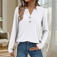 thumbnail image 2 of Womens Long Sleeve Shirts Casual V-Neck Button Blouses Tops Solid Color Lightweight Basic Loose Pullover Fall Winter Sweatshirts 2025 Clothes, 2 of 6