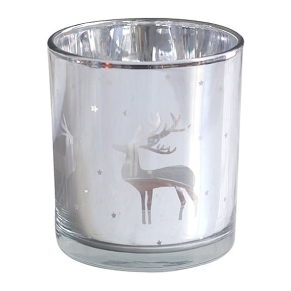 Silver Scented Candle Container Handmade Candle Glass Empty Jar Christmas Reindeer Pattern Light Candle Cup Home Decor