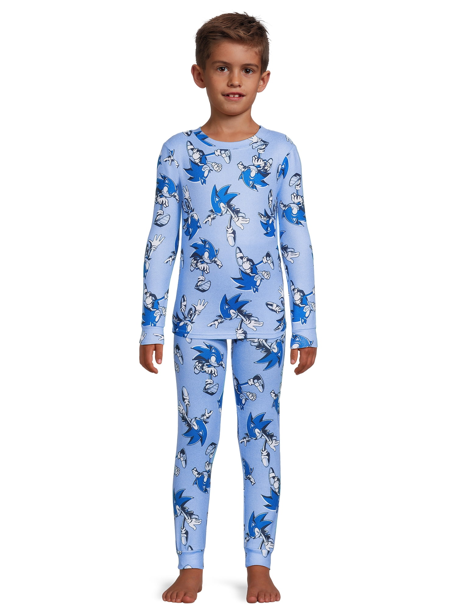 Sonic the Hedgehog Boys Allover Print Tight Fit Long Sleeve Top and Pajama Pants, 2-Piece Sleep Set, Sizes 4-12