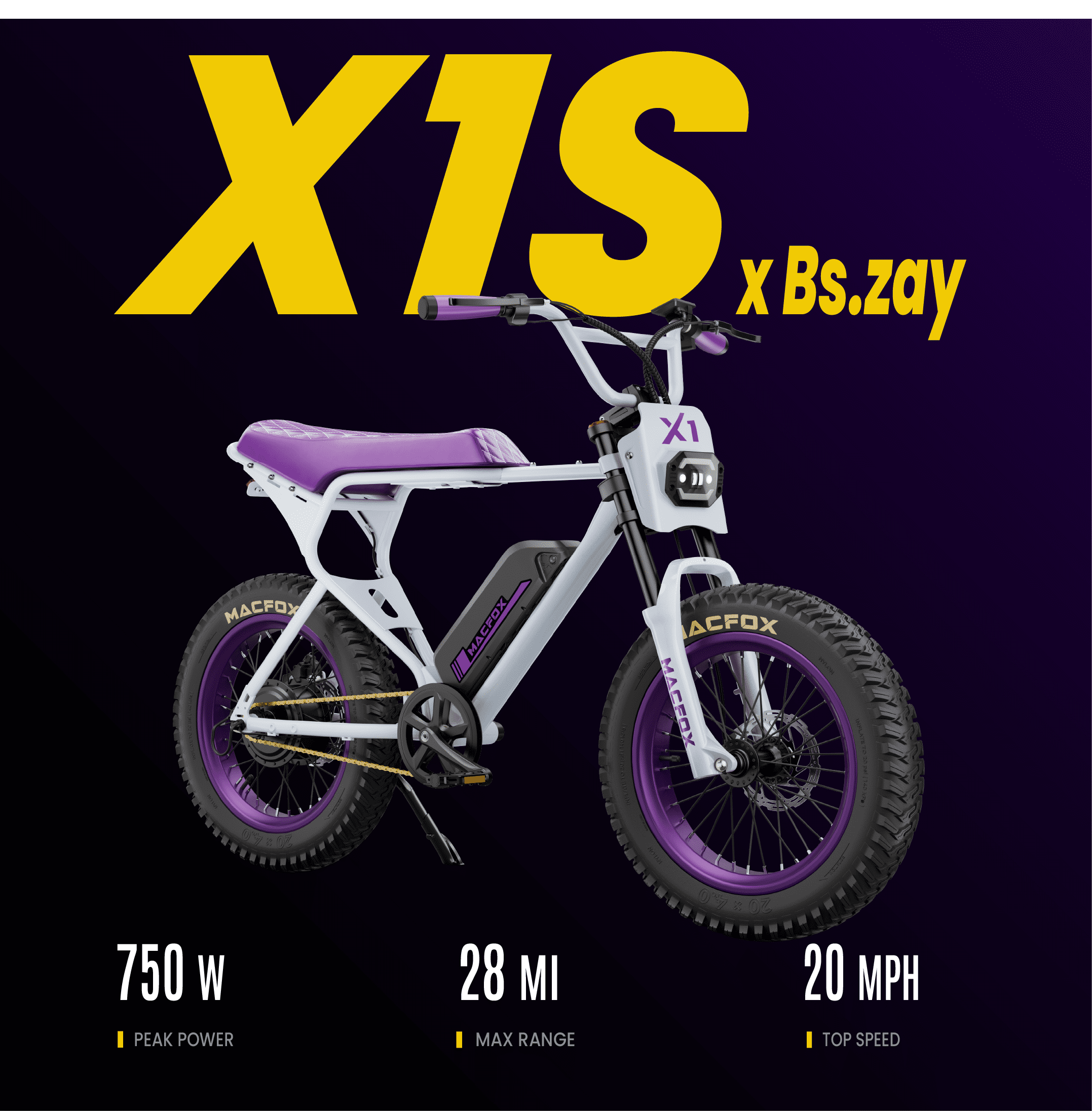MACFOX X1S 750W Electric Bike for Adults – 20 MPH, 28-Mile Range, 20"x4" Fat Tires, Ideal for City & School Commuting(Shipping from California)
