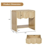 Wirrytor Natural Oak Mid-Century Curved Nightstand with Drawer, Modern Bedside Table with Opening Storage,End Side Table Living Room with Solid Wood Legs for Living Room