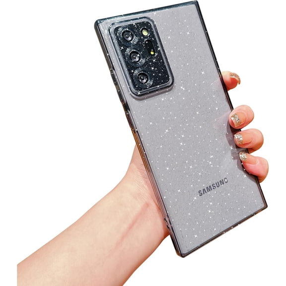 for Samsung Galaxy Note 20 Ultra 5g 6.9” 5g Phone Case Clear Glitter Sparkly Bling Shiny Slim Cover Simple Minimalism Camera Protection Soft Silicone Transparent Shockproof Bumper (Black)