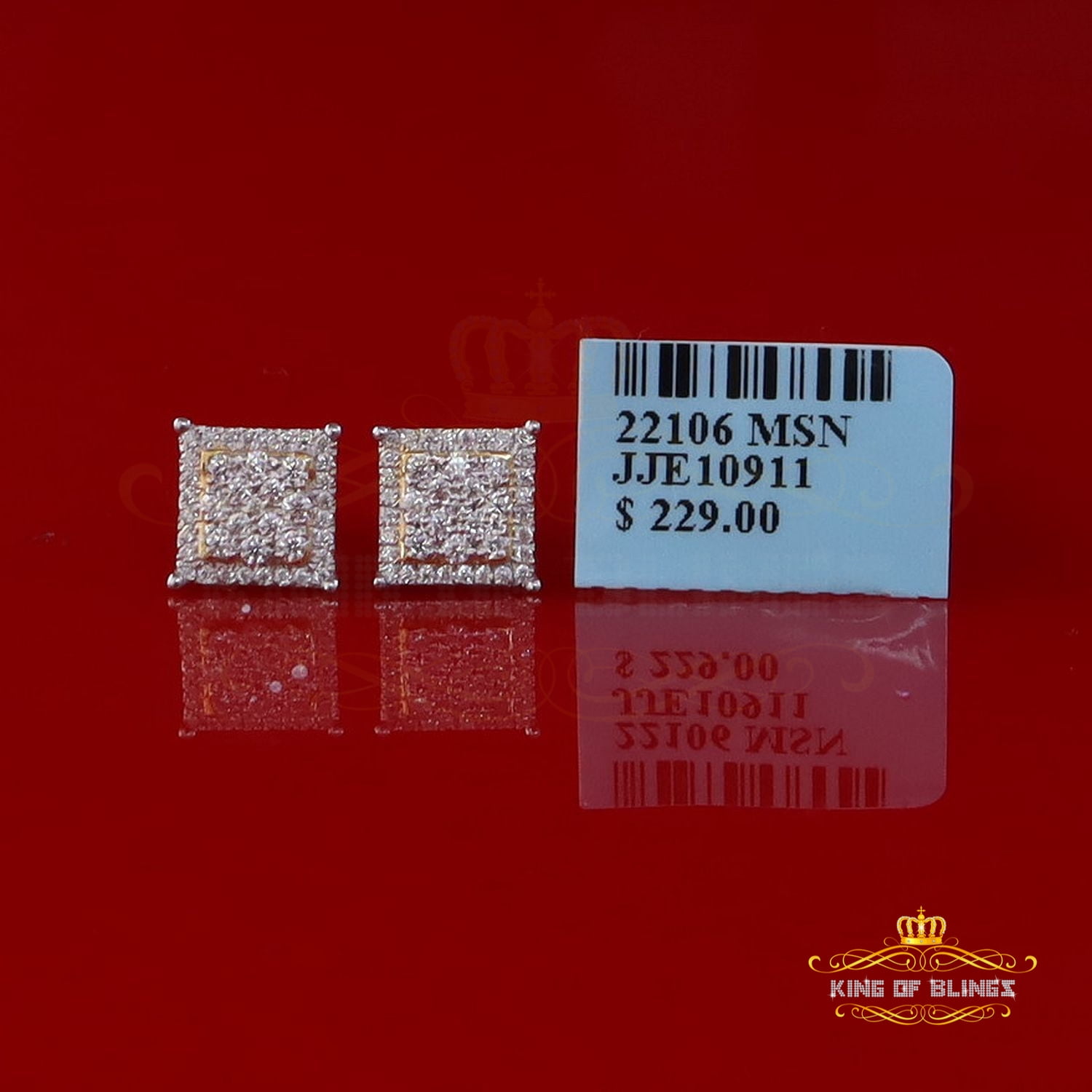 King of Bling's Men's/Womens 925 Silver Yellow 0.55ct VVS 'D' Moissanite Square Stud Earrings