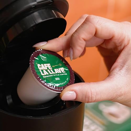 Cafe La Llave Espresso-Style Dark Roast Coffee Pods for Keurig K-Cup Brewers - Bold, Rich Flavor - 55 Count Single Serve Recyclable Capsules - Premium Arabica Beans - Family Crafted