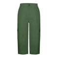 thumbnail image 6 of Plus Size Capris for Women Elastic Waist Button Zipper Cargo Long Shorts Solid Color Loose Fit Cropped with Pockets for Hiking, 6 of 7