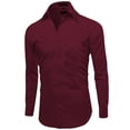 thumbnail image 2 of Men's Slim Fit Button Up Long Sleeve Solid Dress Shirt - Burgundy - S (14-14.5) 32/33 sleeve, 2 of 5