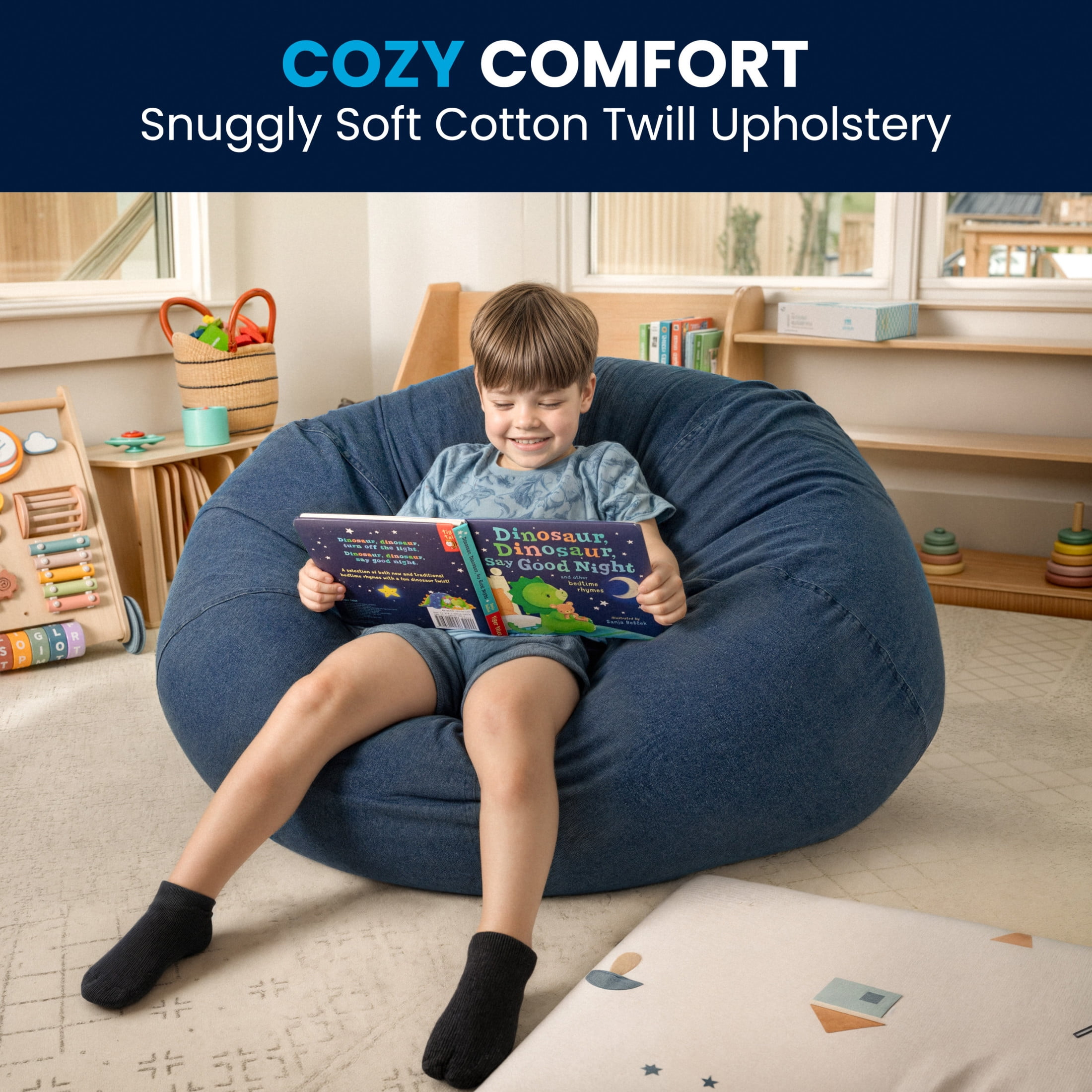 Flash Furniture Duncan Oversized Denim Refillable Bean Bag Chair for All Ages
