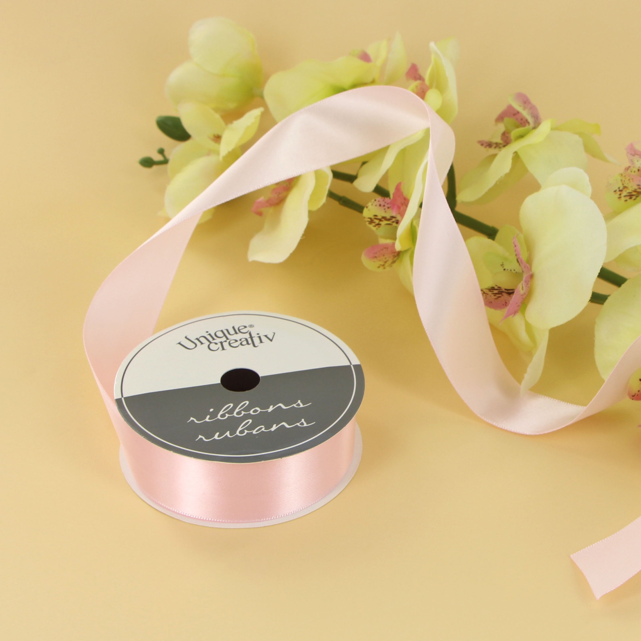 UNIQUE CREATIV, Ribbon, Single Face Satin, Pink, 100% polyester, 25mm x 5.5m ( ⅞" x 6 yds)