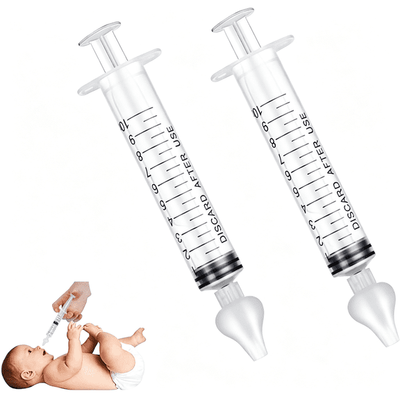 RAQOE Baby Nose Syringe - Professional Fly Baby Irrigator with Clean and Reusable Silicone Nose Tips Reusable Bulb Syringe (2 Pieces)