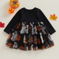 thumbnail image 2 of Fortune Robe en Tulle d'Halloween pour Fillettes 0-4 Ans, Imprimé Citrouille Fantôme, Robe Tutu Patchwork, 2 of 9