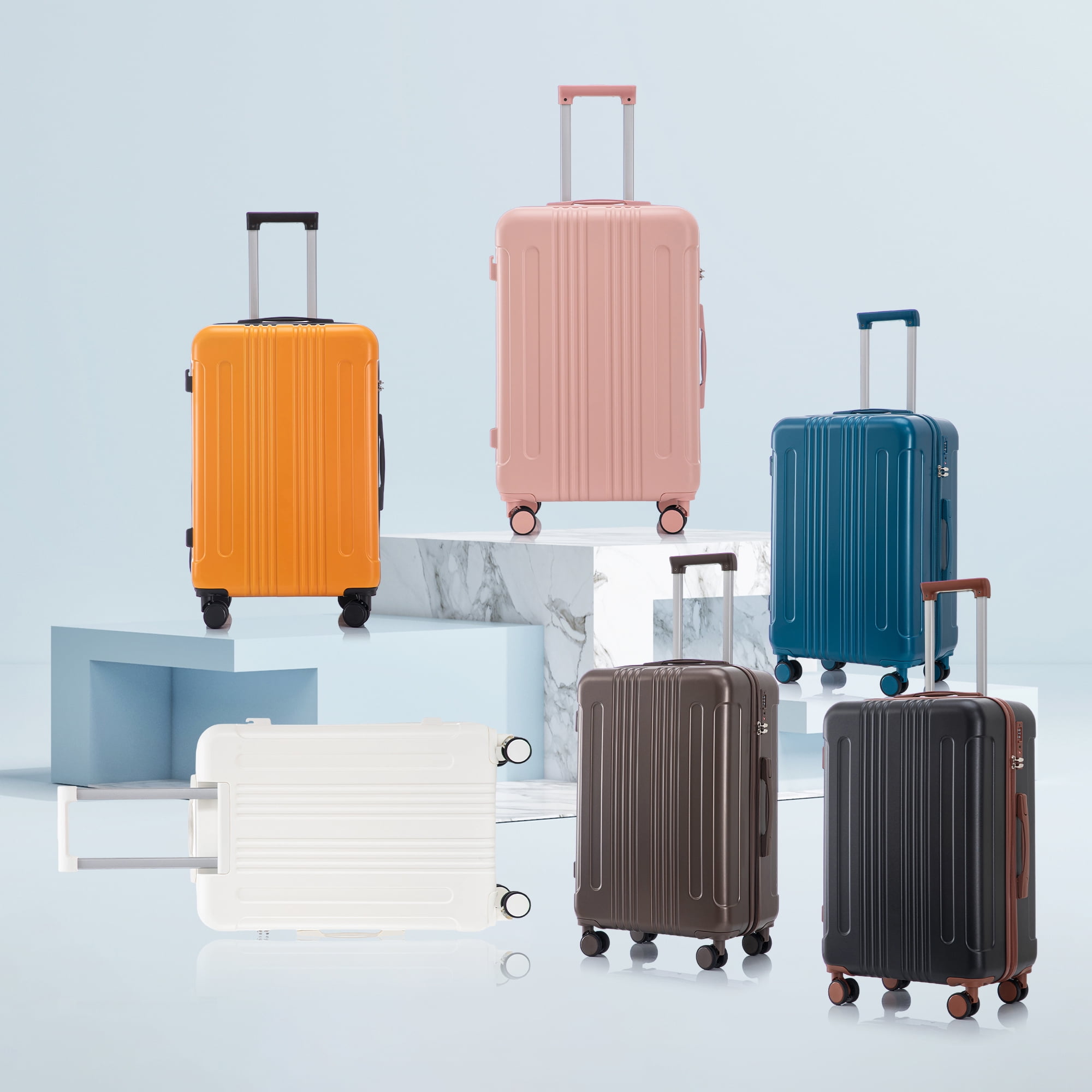 20"/24"/28" 3 pcs/set in ABS Spinner Wheel Luggage, Carry on Suitcase, Matching Color, TSA Combination Lock (Dark Blue)
