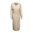 thumbnail image 2 of Xihbxyly Women's Plus Size Dresses, Fashion Womens O-neck Solid Color Hemp Flowers Knitting Long Sleeves Dress, Women's Casual Autumn And Winter, 2 of 4