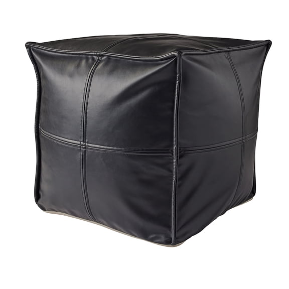 Better Homes & Gardens Faux Leather Unstuffed Pouf Cover, Black, 18x18x18 inch (1 Unit)
