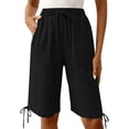 thumbnail image 6 of GUACER Womens Wide Leg Shorts Casual Drawstring Elastic Waist Linen Summer Bermuda Shorts with Pockets Hem Tie, 6 of 9