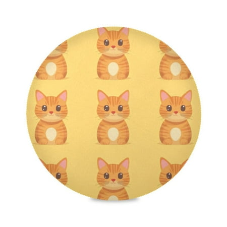 

Round Plate Mat 15.4x15.4 Inchesx1 Placemat Table Mat Kitchen Mat Coffee Mat Fabric Thick Strong Wear-Resistant Heat Resistance Cute Little Yellow Cat