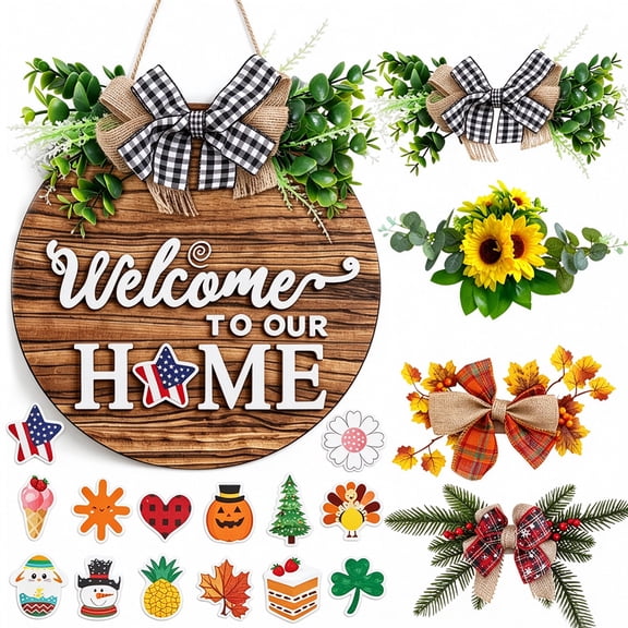 Interchangeable Front Door Welcome Sign, Seasonal Decor for Welcome Sign for Front Porch Outdoor Farmhouse Door Decor