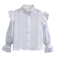 thumbnail image 4 of hoksml Girls Back to School Button Down Shirt Solid Long Sleeve Lace Ruffle Blouse Classic Collared School Uniform Tops, 4 of 9