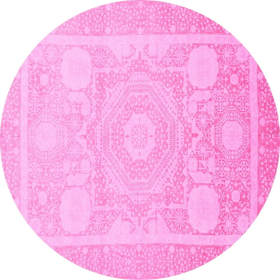 Ahgly Company Indoor Round Abstract Pink Modern Area Rugs, 3' Round