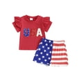 thumbnail image 2 of Aojekbee Baby Girl 4th of July Outfits Short Sleeve Letter Embroidery Tops + Shorts Set Toddler Clothes, 2 of 10