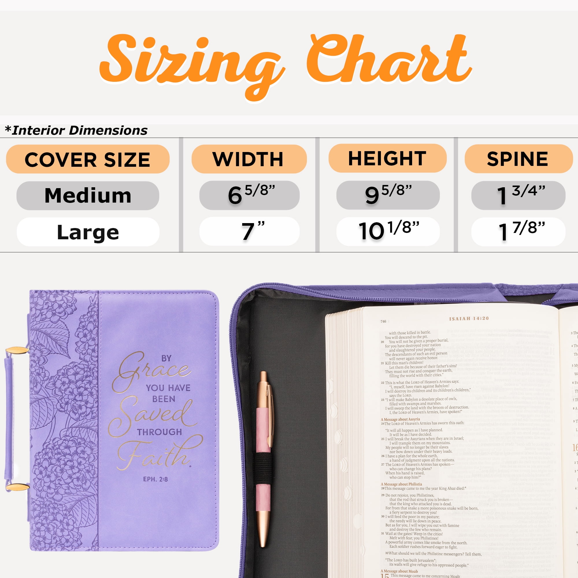 Christian Art Gifts Faux Leather Fashion Bible Cover for Women: By Grace You Have Been Saved - Ephesians 2:8 Inspirational Bible Verse, Hydrangea Lilac Purple, Large