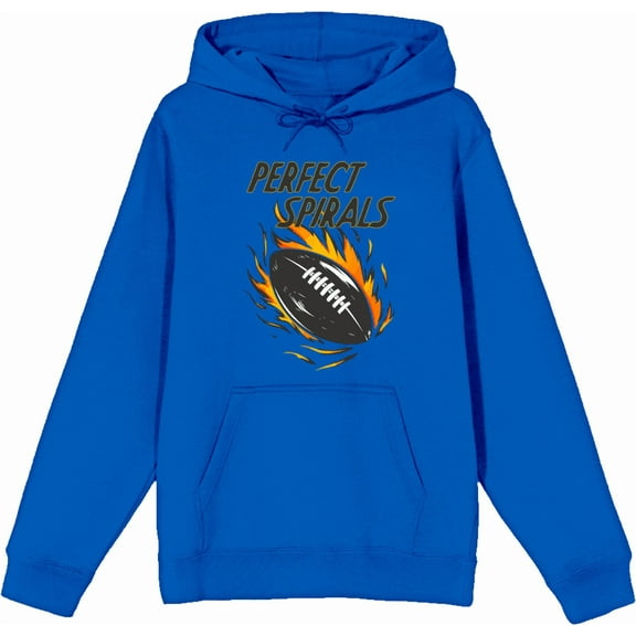 "Perfect Spirals" Flaming Football Adult Blue Long Sleeve Hoodie-Medium