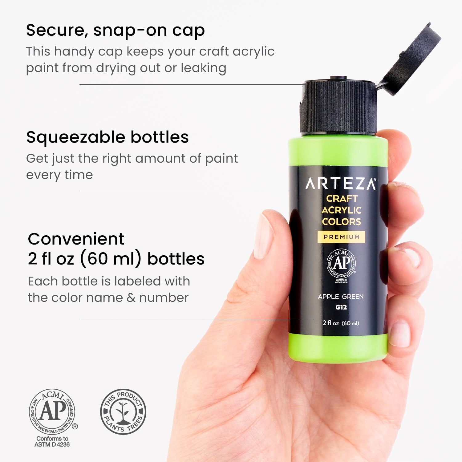 Arteza Acrylic Craft Paint, Matte Finish, Multicolor, Set of 20, 60 mL