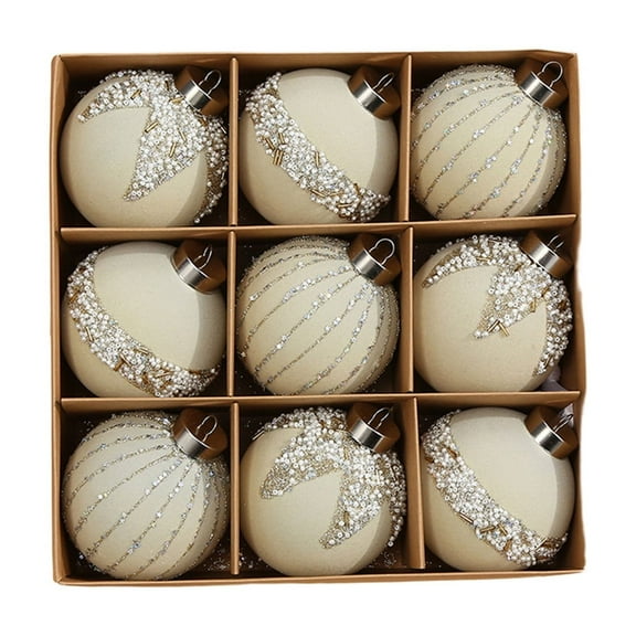 Christmas Decorations Indoor,Christmas Balls,Flocking Painting Set,Multicolor Exquisite Workmanship for Christmas Tree Thanksgiving Party Decoration(3.15inch),Beige