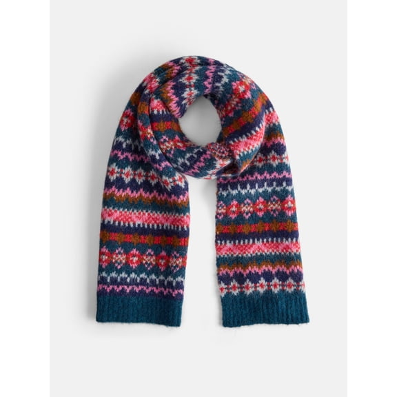 Free Assembly Women’s Fair Isle Wool Blend Scarf, Dark Blue